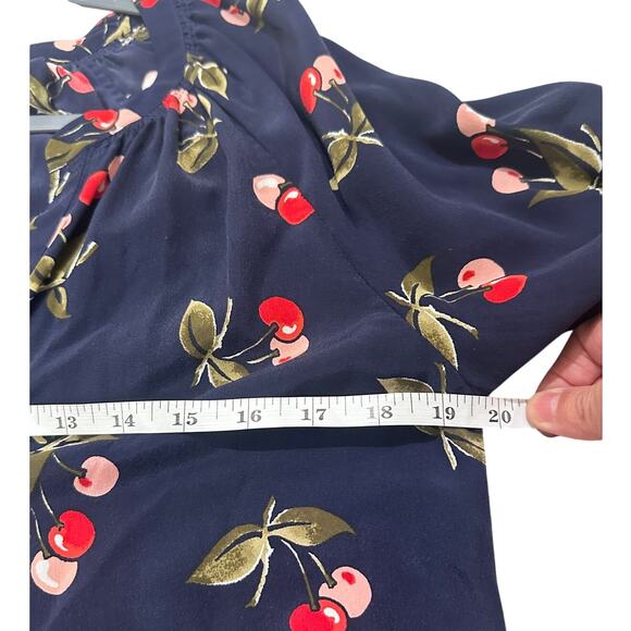 Joie Addie B Printed Silk Crepe De Chine Blouse Navy Novelty Cherry Print, S - Picture 5 of 7